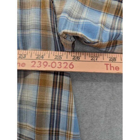 Wrangler Shirt Mens 2XL Blue Brown Plaid Western Pearl Snap Short Sleeve Cowboy - Picture 4 of 8